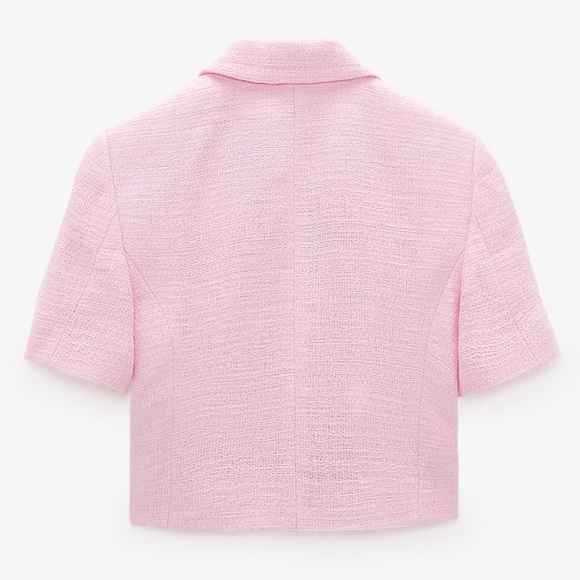 NWT ZARA Crop Top Textured Blazer Pink Gold S - Picture 7 of 9